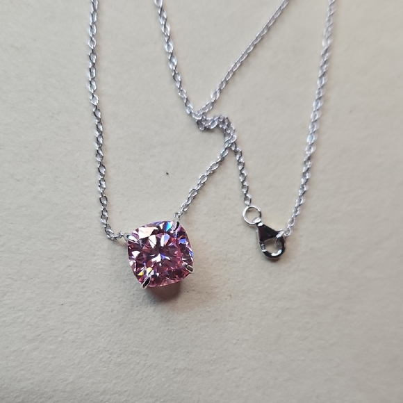 5ct Cushion Cut Pink Moissanite Necklace
